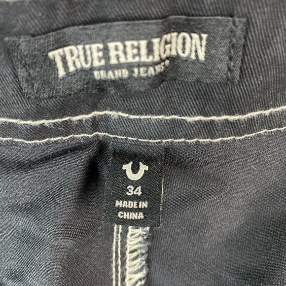 True Religion Cargo Pants Mens Size 34‎ x 32 Jet Black White Stitch 108335 NWT - Picture 6 of 11